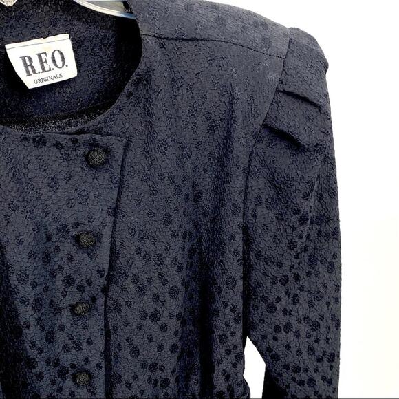 80s vintage REO Originals Black long sleeve Big Shoulder pads MIDI dress Sz 10 - Picture 4 of 8